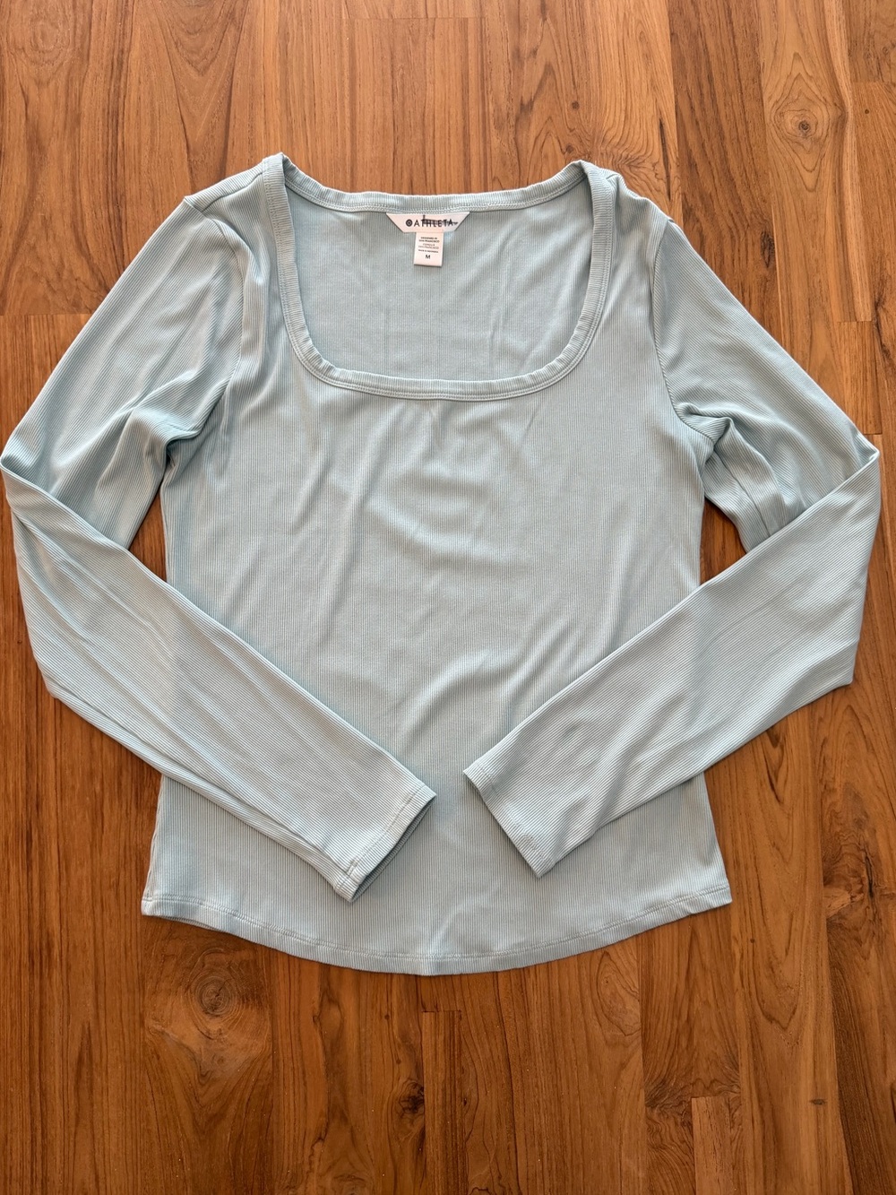 Athleta Ribbed Long Sleeve Shirt Women’s Medium Square Neck Light Blue